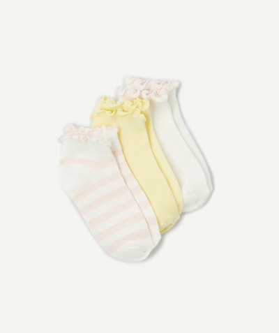 Sous-Vêtements Categories Tao - lot de 3 paires de socquettes fille rose blanc et jaune avec festons
