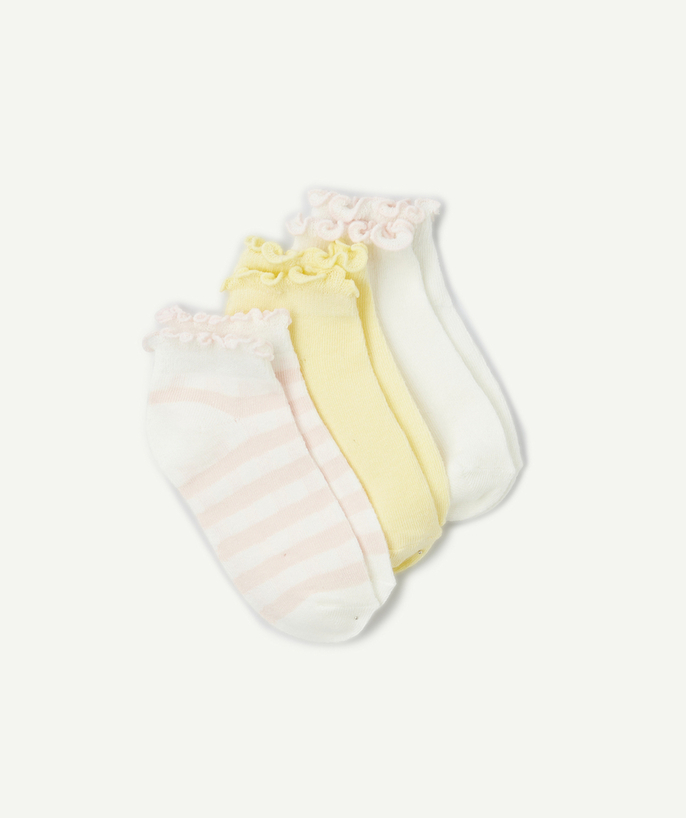 Ropa interior Categorías TAO - pack de 3 pares de calcetines de niña rosas, blancos y amarillos con volantes
