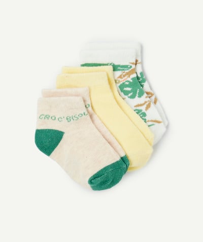 Accessoires Categories Tao - lot de 3 paires de socquettes bébé garçon jaune et vert thème savane