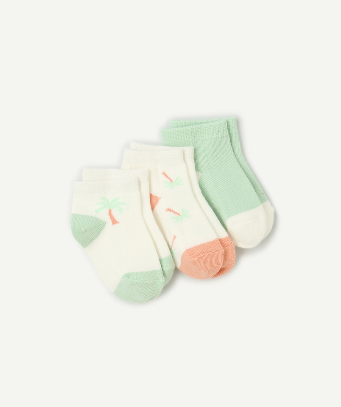 Calcetines Categorías TAO - lote de 3 calcetines para bebé niño con motivos de palmeras verdes y naranjas