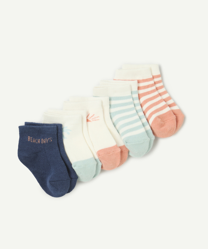 Sokken Tao Categorieën - 5-pack baby jongenssokken met zonnepalm en strepen thema