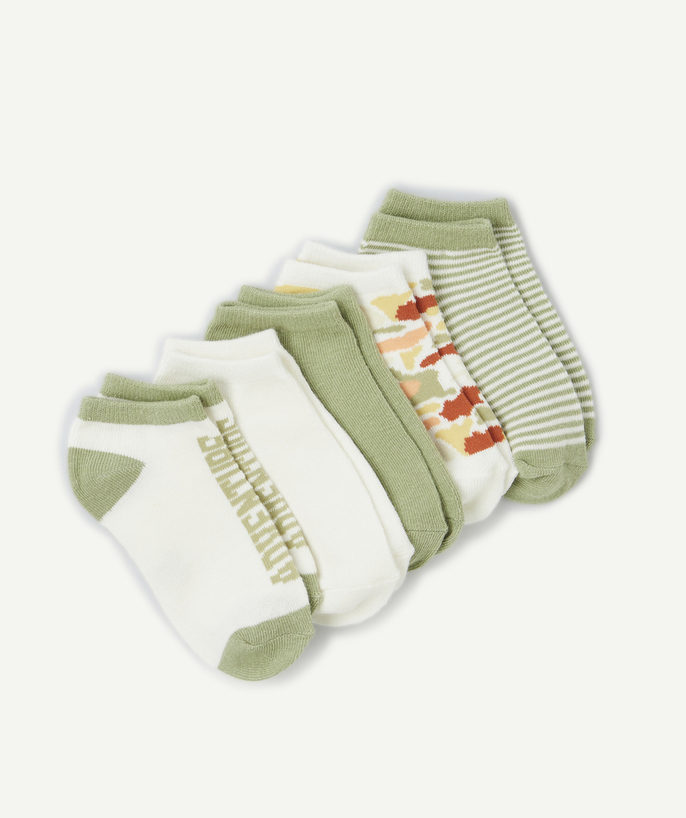 Skarpetki - Rajstopy Kategorie TAO - Zestaw 5 par zielono-białych skarpet chłopięcych z nadrukiem