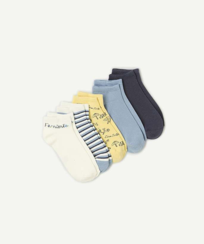 Sokken - Kousenbroek Tao Categorieën - 5-pack jongenssokken met zomerthema, blauw en geel