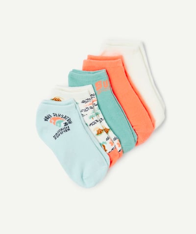 Boy Tao Categories - pack of 5 pairs of orange, blue and green beach-themed boy's socks