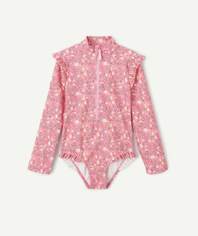 Accessories Tao Categories - GIRL'S PINK RECYCLED FIBER RAIN SUIT WITH FLOWER PRINT