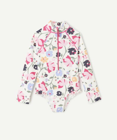 Swimwear Tao Categories - GIRL'S ZIP-UP RAIN SUIT IN RECYCLED FIBERS AND FLORAL PRINT