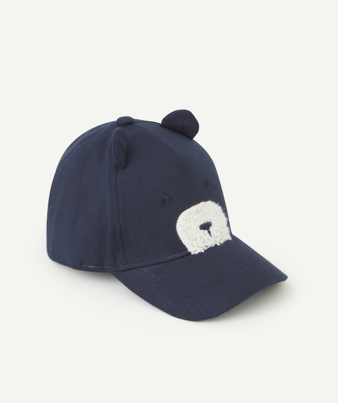 Hats - Caps Tao Categories - BABY BOY NAVY BLUE TEDDY BEAR CAP WITH CURL DETAIL