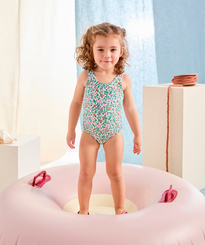 Swimwear Tao Categories - reversible baby girl swimsuit in recycled fibers with prints