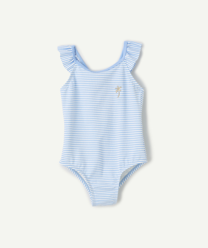 Accessories Tao Categories - 1-piece baby girl swimsuit in recycled fiber with blue and white stripes