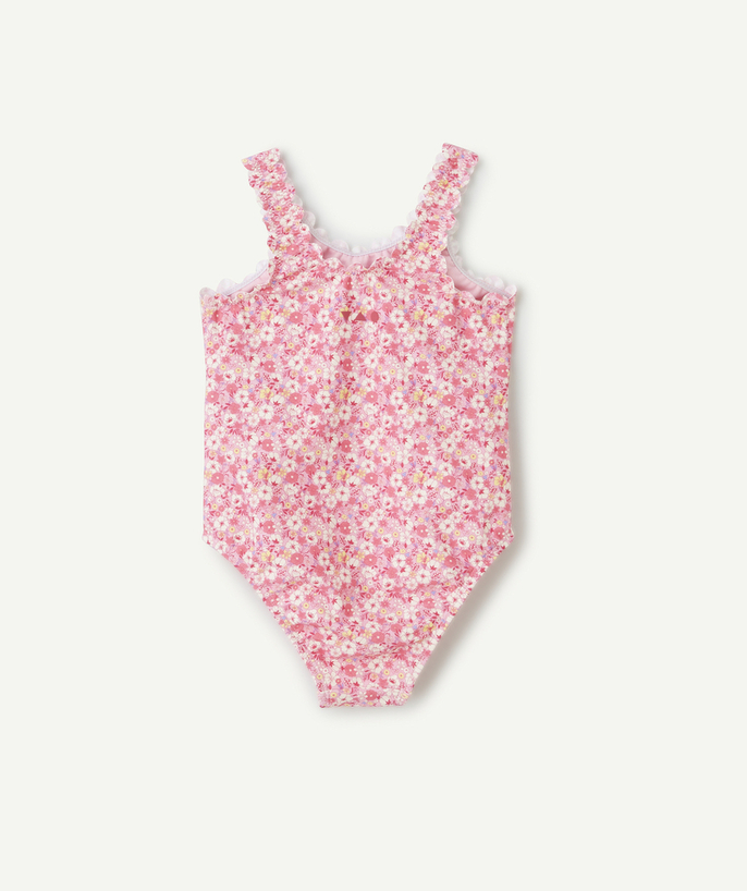 Stroje kąpielowe Kategorie TAO - 1-częściowy kostium kąpielowy dla dziewczynki z włókna z recyklingu z kwiatowym nadrukiem