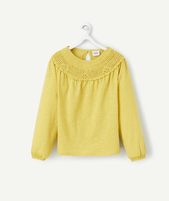 Outlet Tao Categories - YELLOW GIRL'S LONG-SLEEVED T-SHIRT WITH CROCHET DETAILS