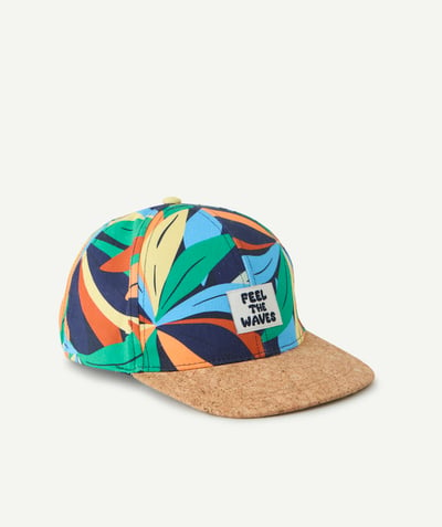   - Multicolored bi-material boy's cap with cork-effect peak