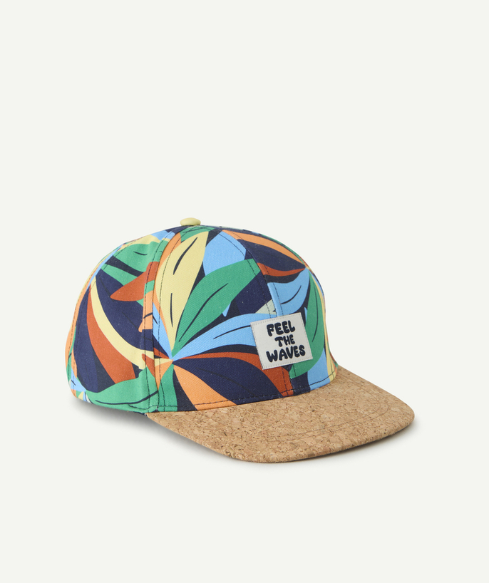 Hats - Caps Tao Categories - Multicolored bi-material boy's cap with cork-effect peak