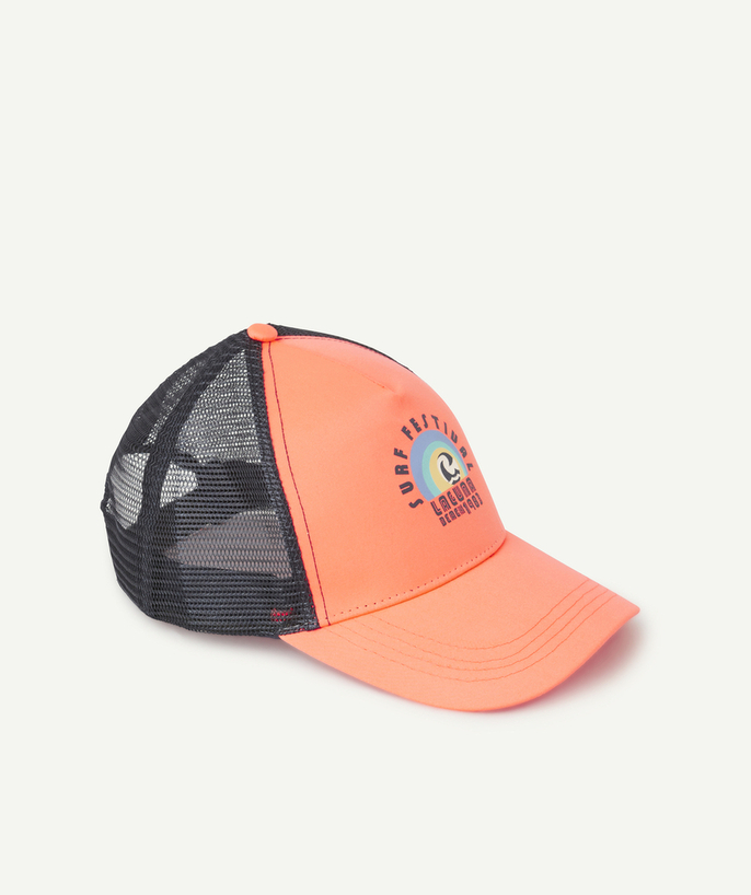 Akcesoria Kategorie TAO - neonowa pomarańczowa czapka chłopięca z motywem surfingowym