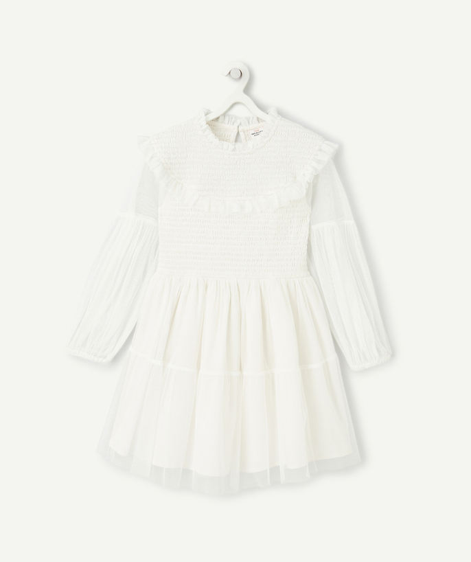 New collection Tao Categories - GIRL'S WHITE TULLE DRESS WITH SILVER DETAILS AND RUFFLES