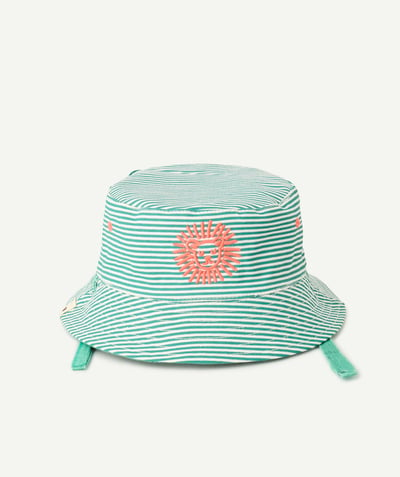 Hats - Caps Tao Categories - baby boy reversible bob in green cotton with savannah print and stripes