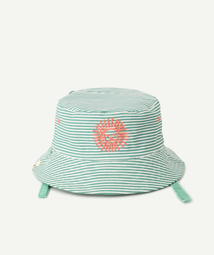Hats - Caps Tao Categories - baby boy reversible bob in green cotton with savannah print and stripes