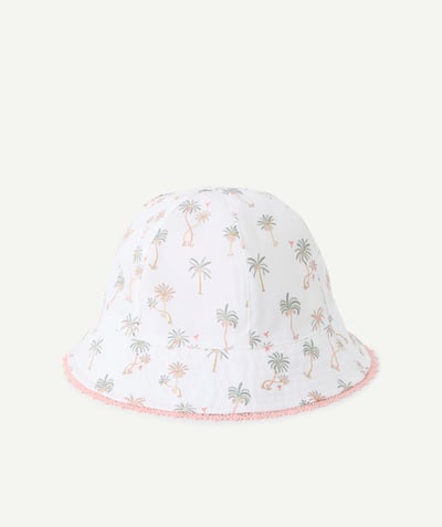 Baby girl Tao Categories - BABY GIRL BOB IN WHITE COTTON WITH PALM TREE PRINT AND EMBROIDERED DETAILS