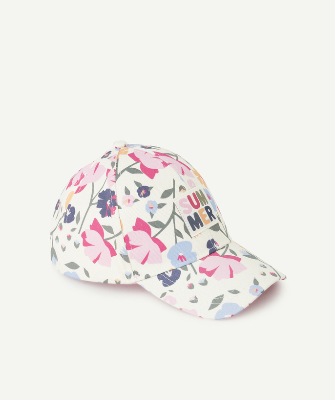 Accessories Tao Categories - BABY GIRL'S CAP WITH FLORAL PRINT AND SUMMER-THEMED EMBROIDERED PATCH