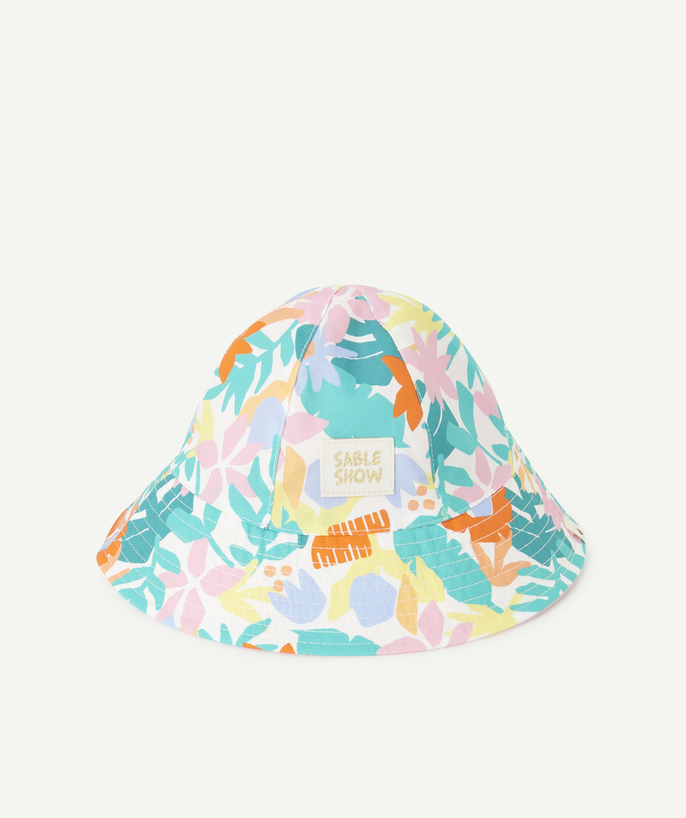Hats - Caps Tao Categories - BABY GIRL BOB WITH LEAF PRINT AND EMBROIDERED PATCH