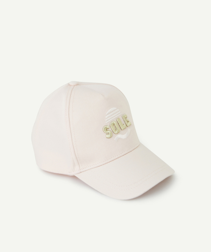 Hats - Caps Tao Categories - GIRL'S CAP IN PALE PINK COTTON WITH EMBROIDERED SOLE MESSAGE