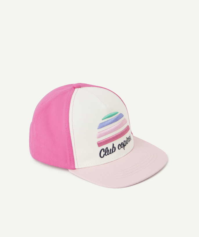 Accessories Tao Categories - PINK GIRL'S CAP WITH MESSAGE AND COLORFUL EMBROIDERED MOTIF