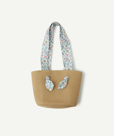 Bag Tao Categories - girl's straw bag with flower print fabric handles