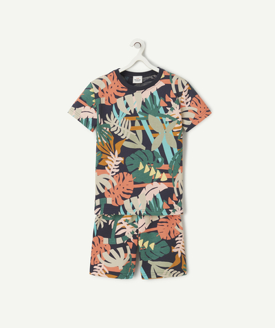 New In Tao Categories - Boy's short-sleeved pyjamas in organic cotton and coloured leaves