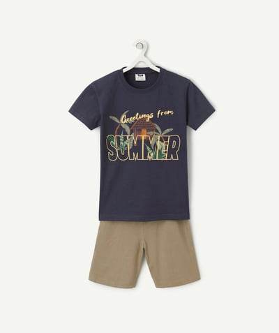 New In Tao Categories - blue and khaki organic cotton boy short-sleeved pyjamas with tropical theme