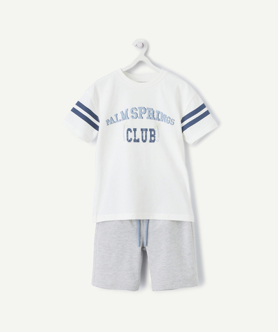 New In Tao Categories - short-sleeved pyjamas for boys in white and grey organic cotton with messages