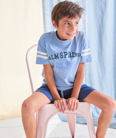 Chłopiec Kategorie TAO - Piżama chłopięca z krótkim rękawem z niebieskiej bawełny organicznej