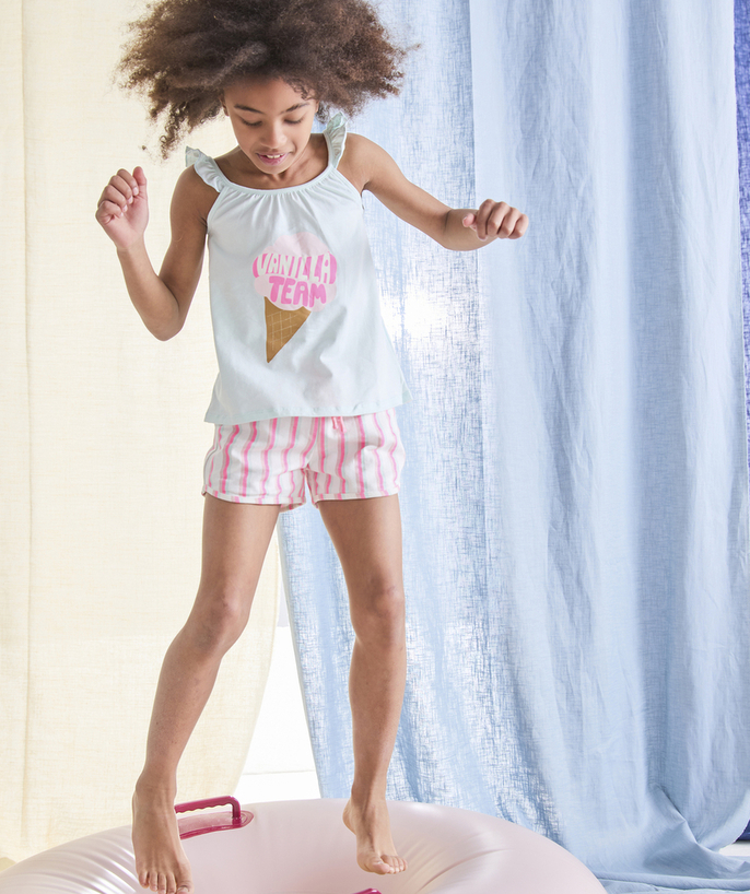 Piżamy Kategorie TAO - Piżama dziewczęca z bawełny organicznej w kolorze niebieskim, różowym i brązowym z motywem lodu