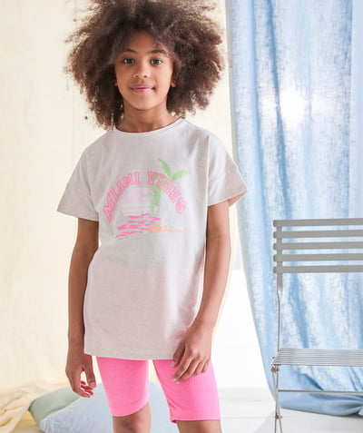 Nightwear Tao Categories - girl's pyjamas in pink and grey recycled fibres miami pattern