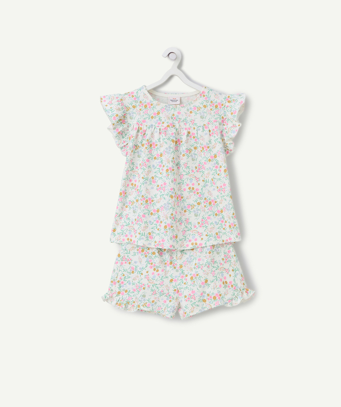 Piżamy Kategorie TAO - Piżama dziewczęca z białej bawełny organicznej z kwiatowym nadrukiem