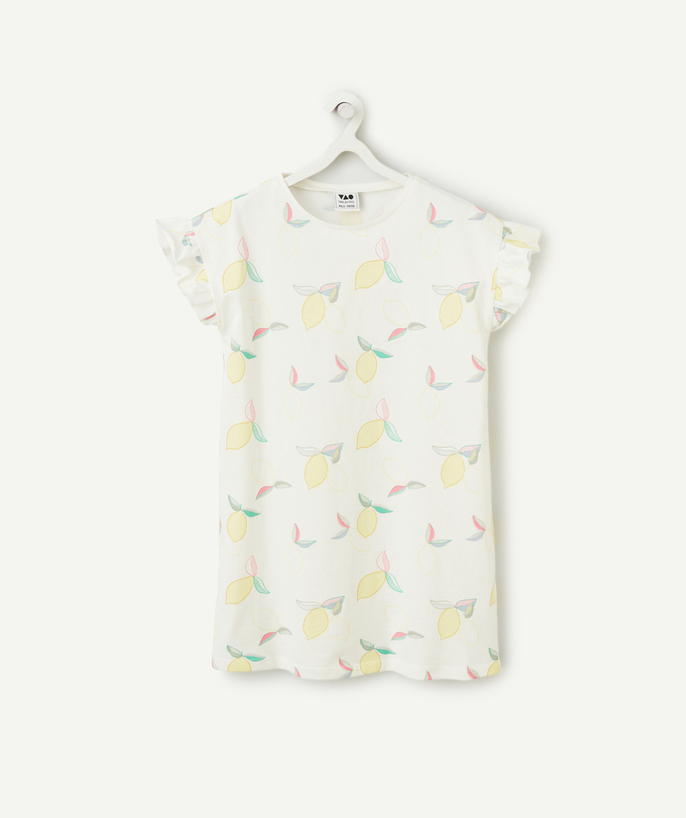 Pyjama Tao Categorieën - Nachthemdje voor meisjes in wit biologisch katoen met citroenprint