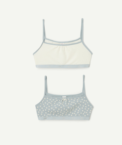 DIM ® Tao Categories - set of 2 blue and ecru girl's pocket bras with polka dot print