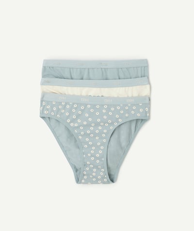 DIM ® Tao Categories - set of 3 blue and ecru girl's pocket knickers with polka dot print