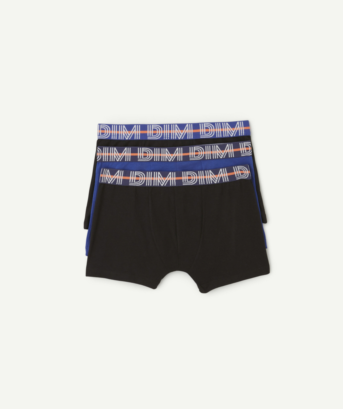 DIM ® Tao Categories - set of 3 black and blue boys' boxer shorts with colored elastic bands