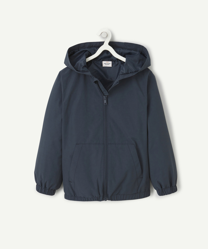 Coat - Padded jacket - Jacket Tao Categories - COUPE-VENT À CAPUCHE GARÇON BLEU MARINE