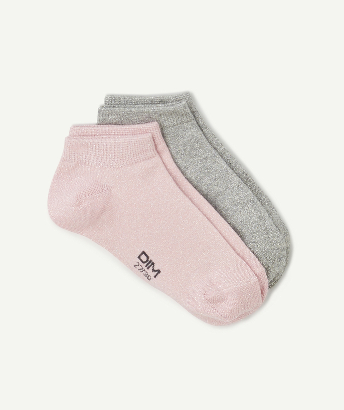 DIM ® Tao Categorieën - Set van 2 paar grijze en roze katoenen lurex sokken