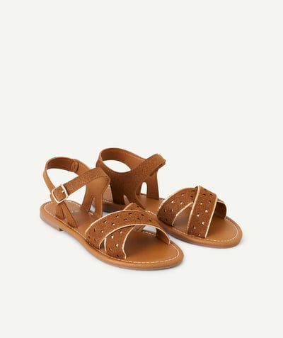 New In Tao Categories - brown leather and suede girl sandal