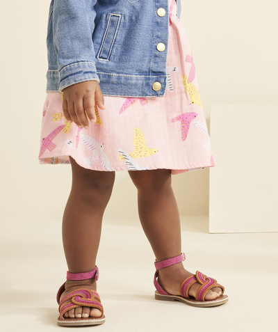Sandały - Baleriny Kategorie TAO - dziewczęce skórzane sandałki z różowymi, fioletowymi i pomarańczowymi akcentami