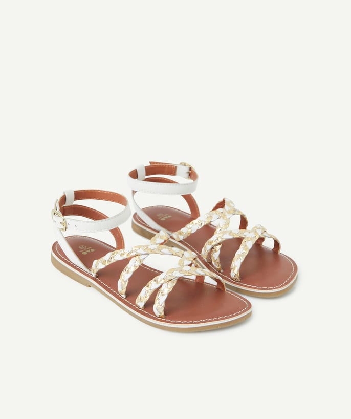 Shoes, booties Tao Categories - white and gold-tone plaited leather sandals for girls