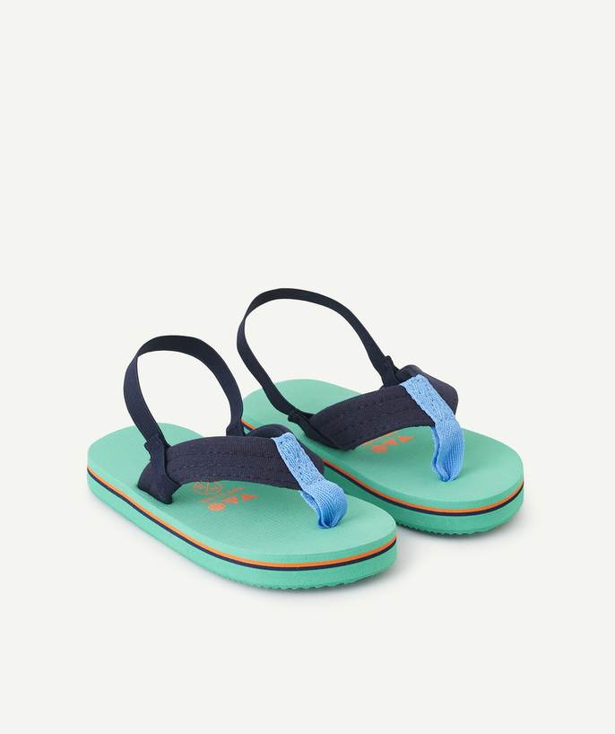 Slippers Tao Categorieën - blauw met groene jongensslipper met katoenen vingertop