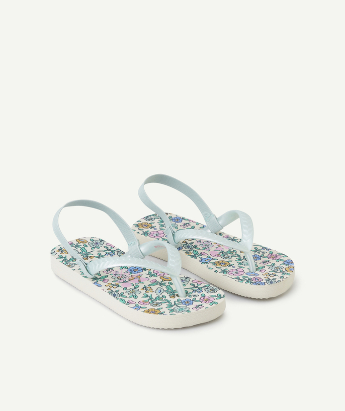 Buty, kapcie Kategorie TAO - Białe klapki dziewczęce z kwiatowym nadrukiem