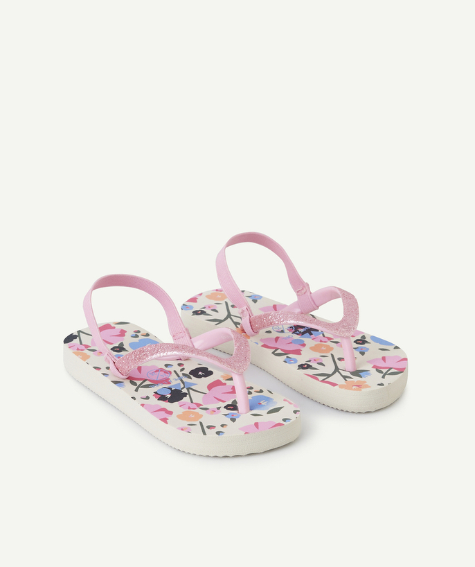 Buty, kapcie Kategorie TAO - Różowe klapki dziewczęce z kwiatowym nadrukiem