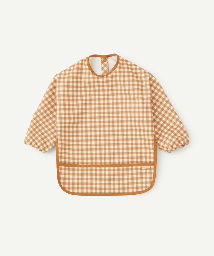 Bibs Tao Categories - LONG-SLEEVED BIB IN RECYCLED FIBER AND BROWN CHECK PRINT