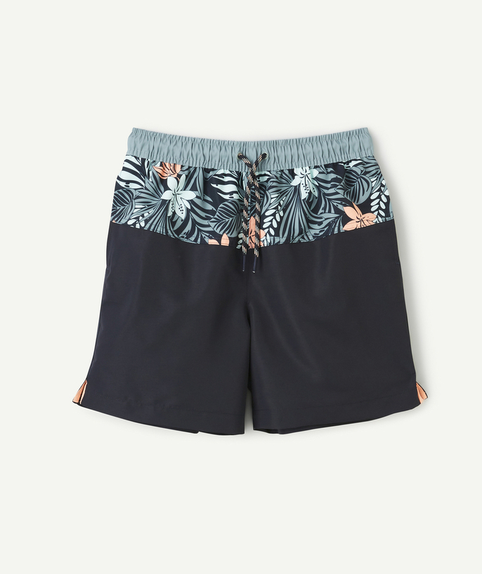 New collection Tao Categories - BOY'S SWIM SHORTS IN BLACK-GREEN RECYCLED FIBERS WITH TROPICAL PRINT