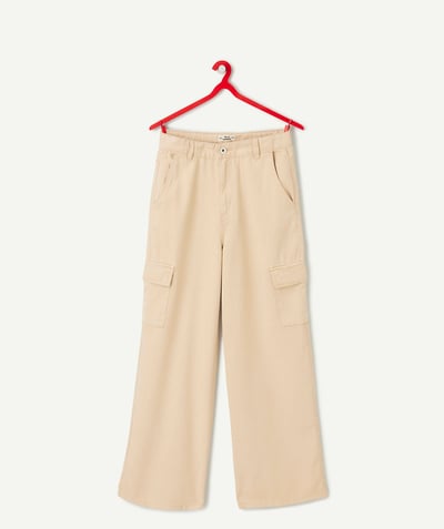 New collection Tao Categories - girl's wide-leg cargo pants in beige viscose