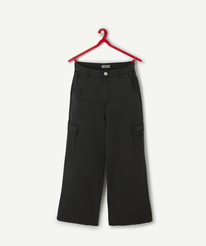 Pantalon - Jeans Categories Tao - pantalon large cargo fille en viscose responsable noir